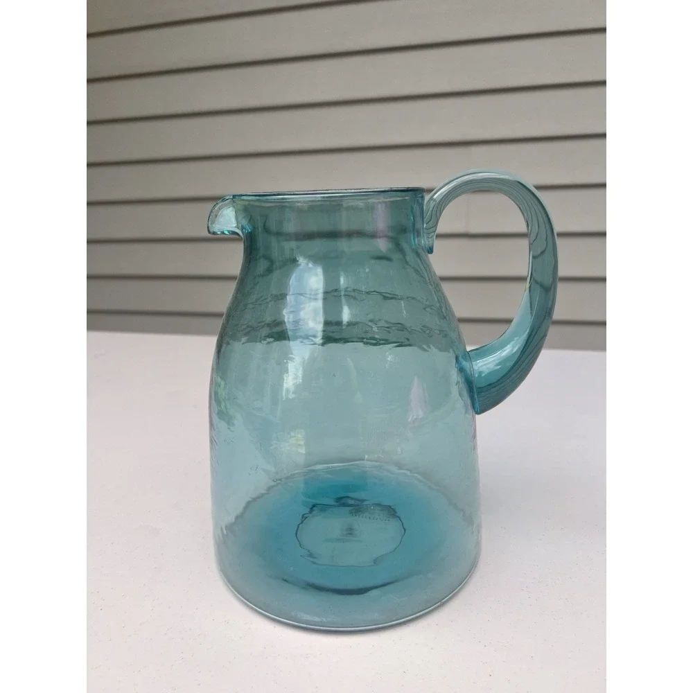 Pottery Barn Aqua Acrylic Pitcher Faux Blown Glass Beverage Jug 8